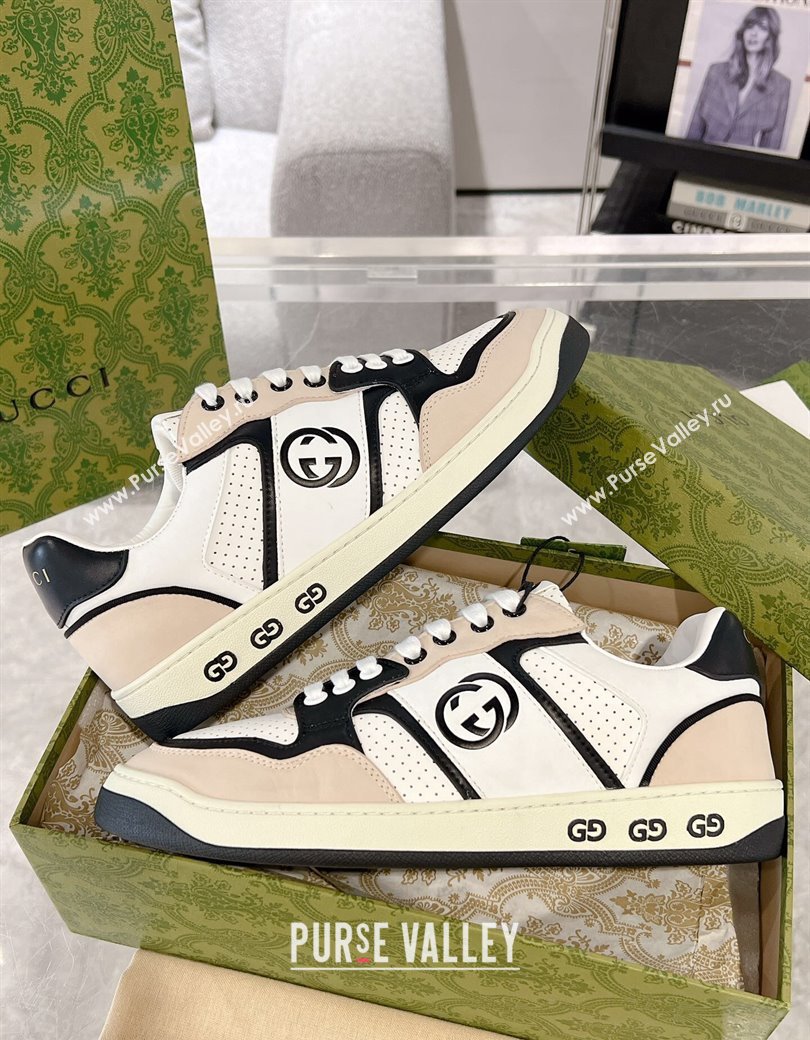 Gucci Leather Sneakers with Interlocking G White/Beige/Black 2024 GG111807 (KL-241118093)