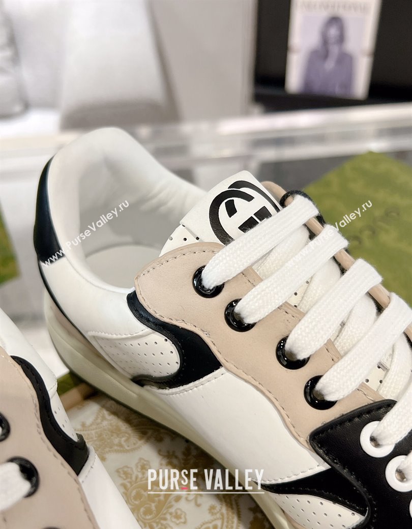 Gucci Leather Sneakers with Interlocking G White/Beige/Black 2024 GG111807 (KL-241118093)