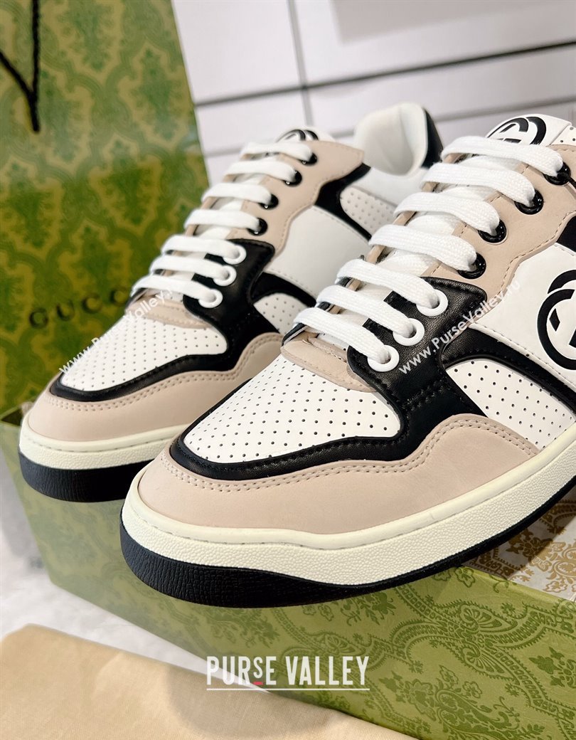 Gucci Leather Sneakers with Interlocking G White/Beige/Black 2024 GG111807 (KL-241118093)