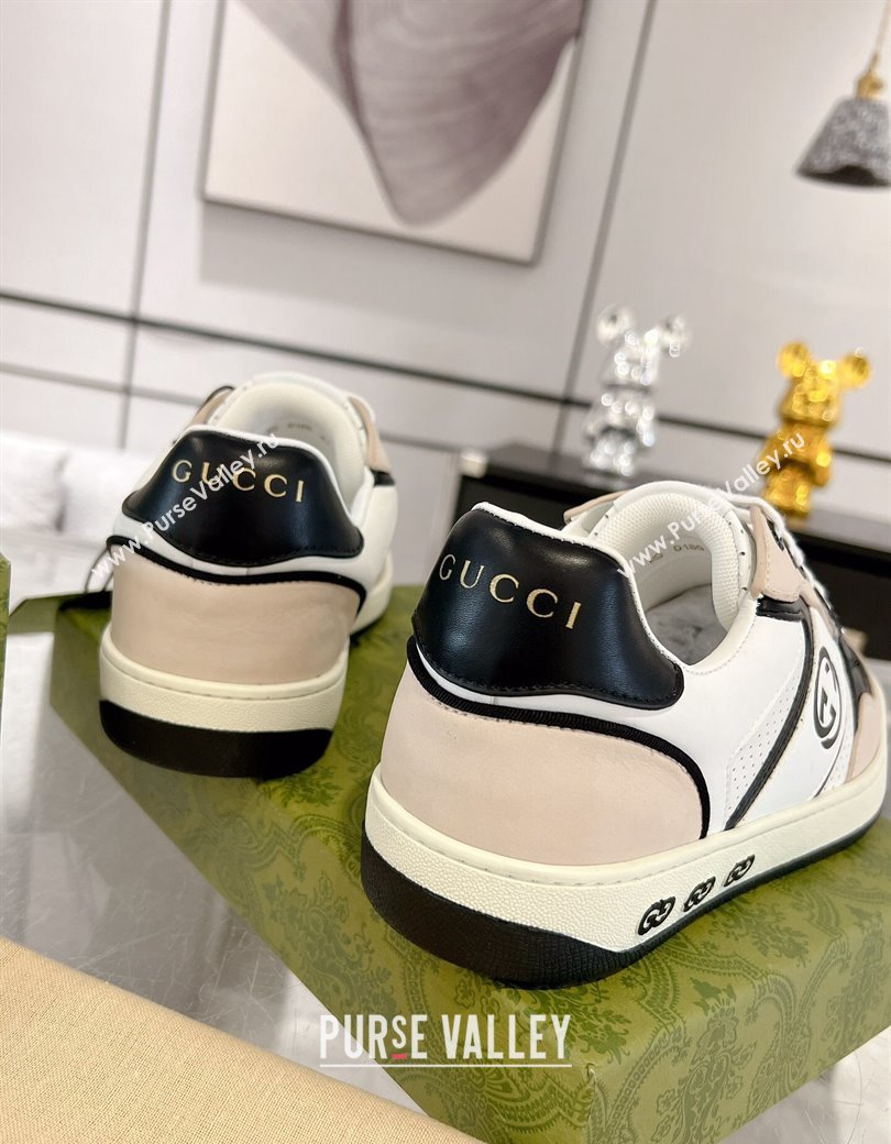 Gucci Leather Sneakers with Interlocking G White/Beige/Black 2024 GG111807 (KL-241118093)