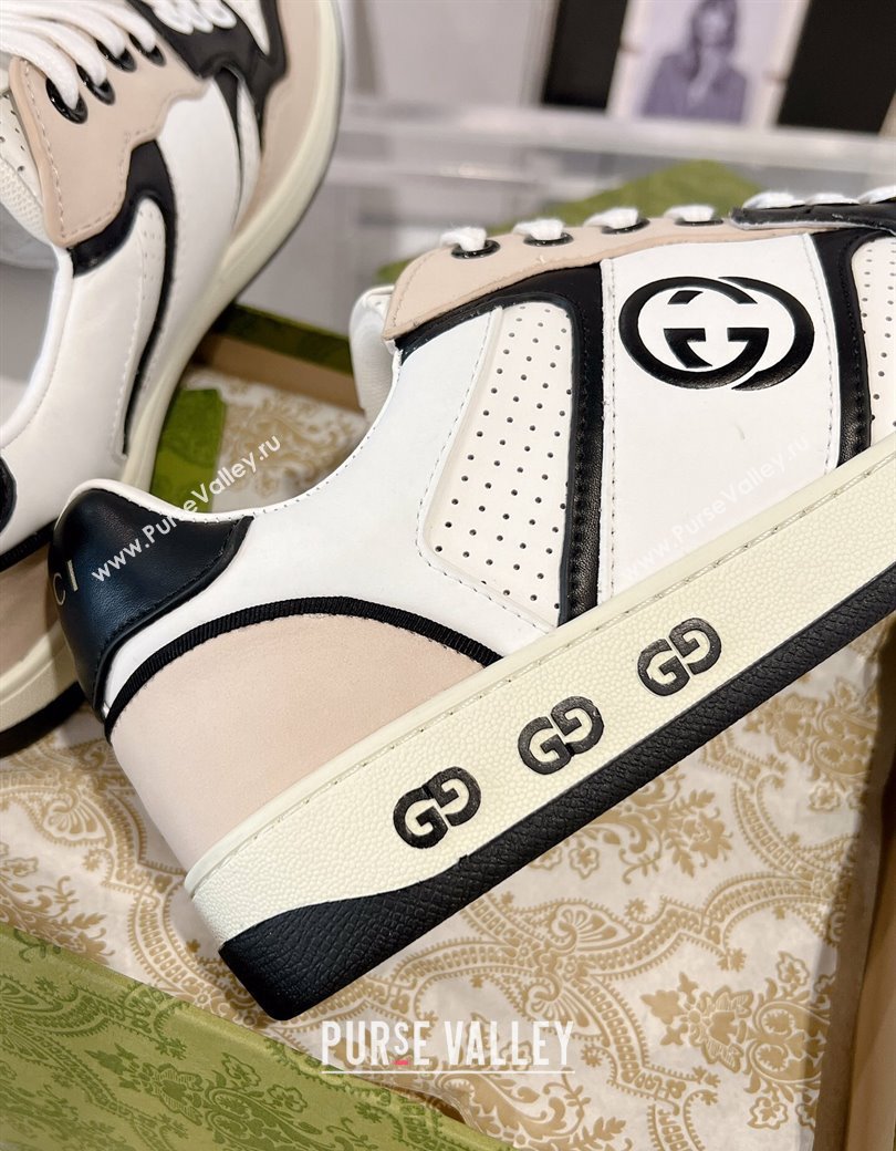 Gucci Leather Sneakers with Interlocking G White/Beige/Black 2024 GG111807 (KL-241118093)