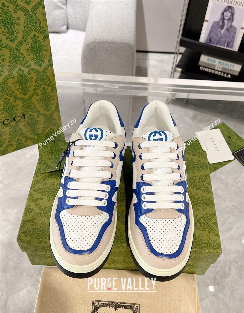 Gucci Leather Sneakers with Interlocking G White/Beige/Blue 2024 GG111807 (KL-241118094)