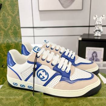 Gucci Leather Sneakers with Interlocking G White/Beige/Blue 2024 GG111807 (KL-241118094)