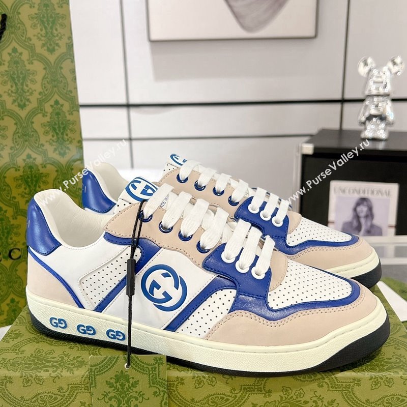 Gucci Leather Sneakers with Interlocking G White/Beige/Blue 2024 GG111807 (KL-241118094)