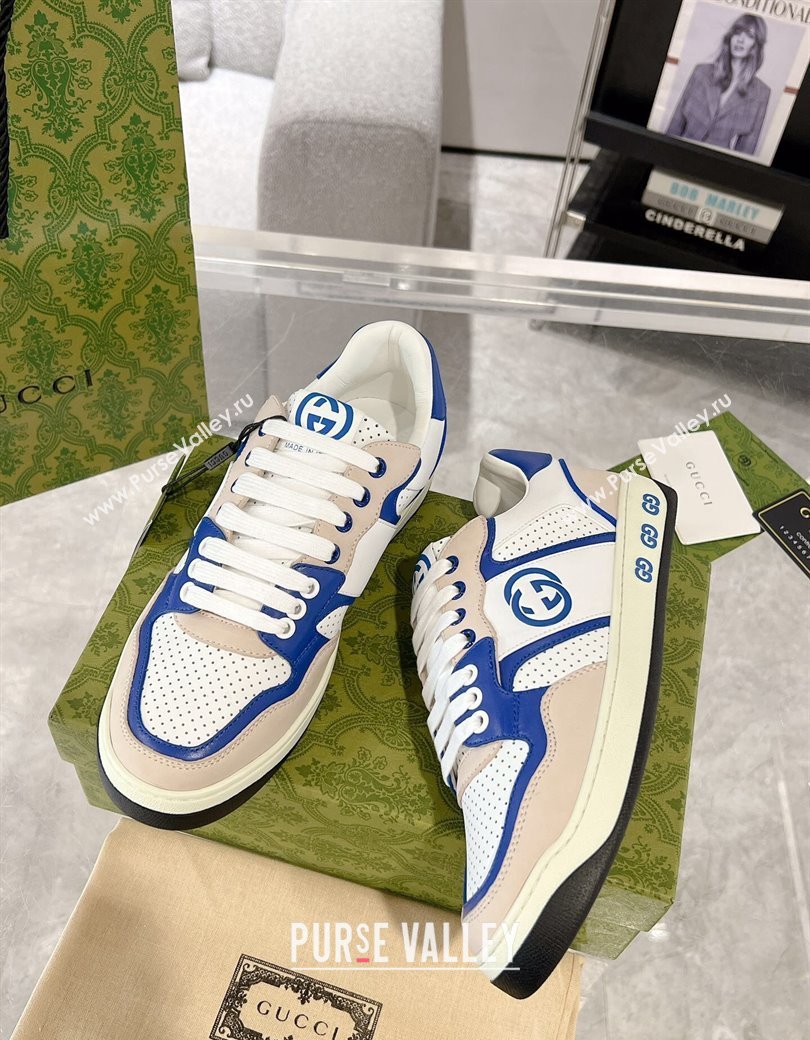 Gucci Leather Sneakers with Interlocking G White/Beige/Blue 2024 GG111807 (KL-241118094)