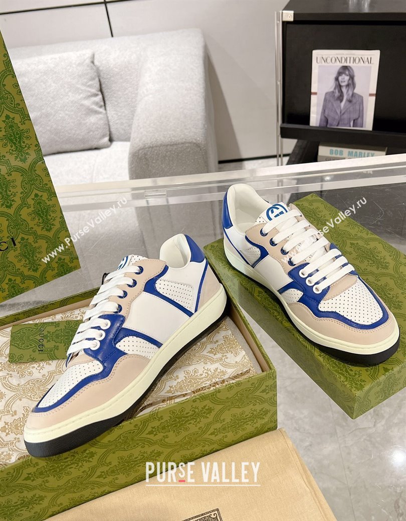 Gucci Leather Sneakers with Interlocking G White/Beige/Blue 2024 GG111807 (KL-241118094)