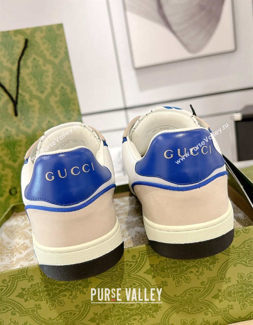 Gucci Leather Sneakers with Interlocking G White/Beige/Blue 2024 GG111807 (KL-241118094)