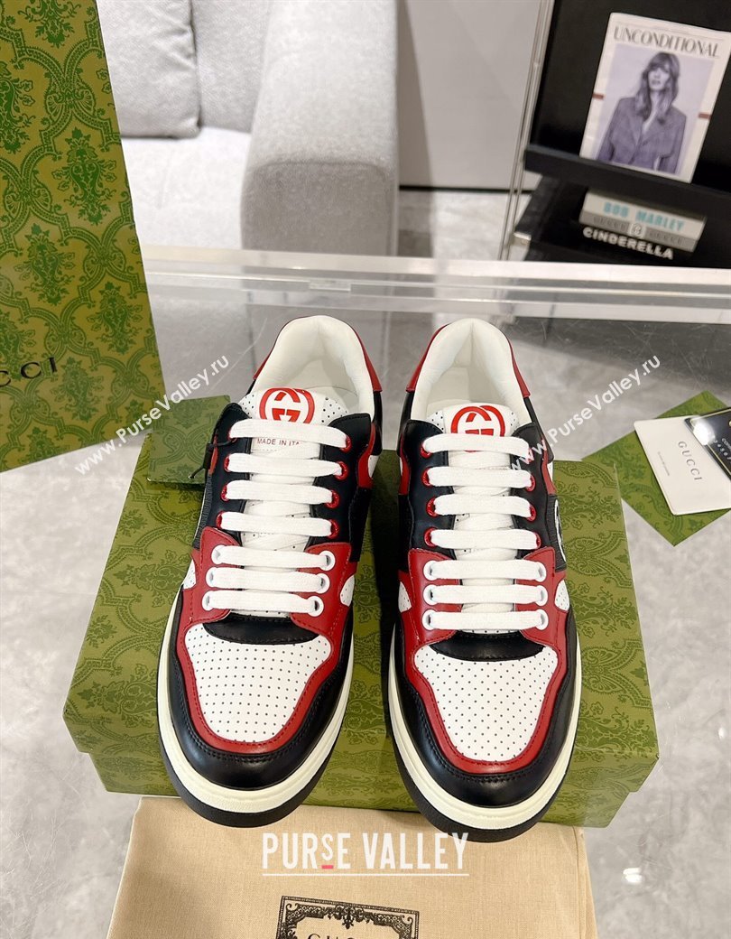 Gucci Leather Sneakers with Interlocking G White/Black/Red 2024 GG111807 (KL-241118095)