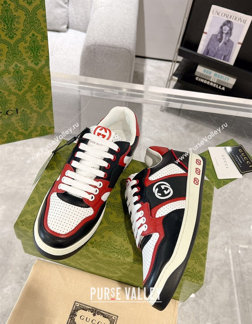 Gucci Leather Sneakers with Interlocking G White/Black/Red 2024 GG111807 (KL-241118095)