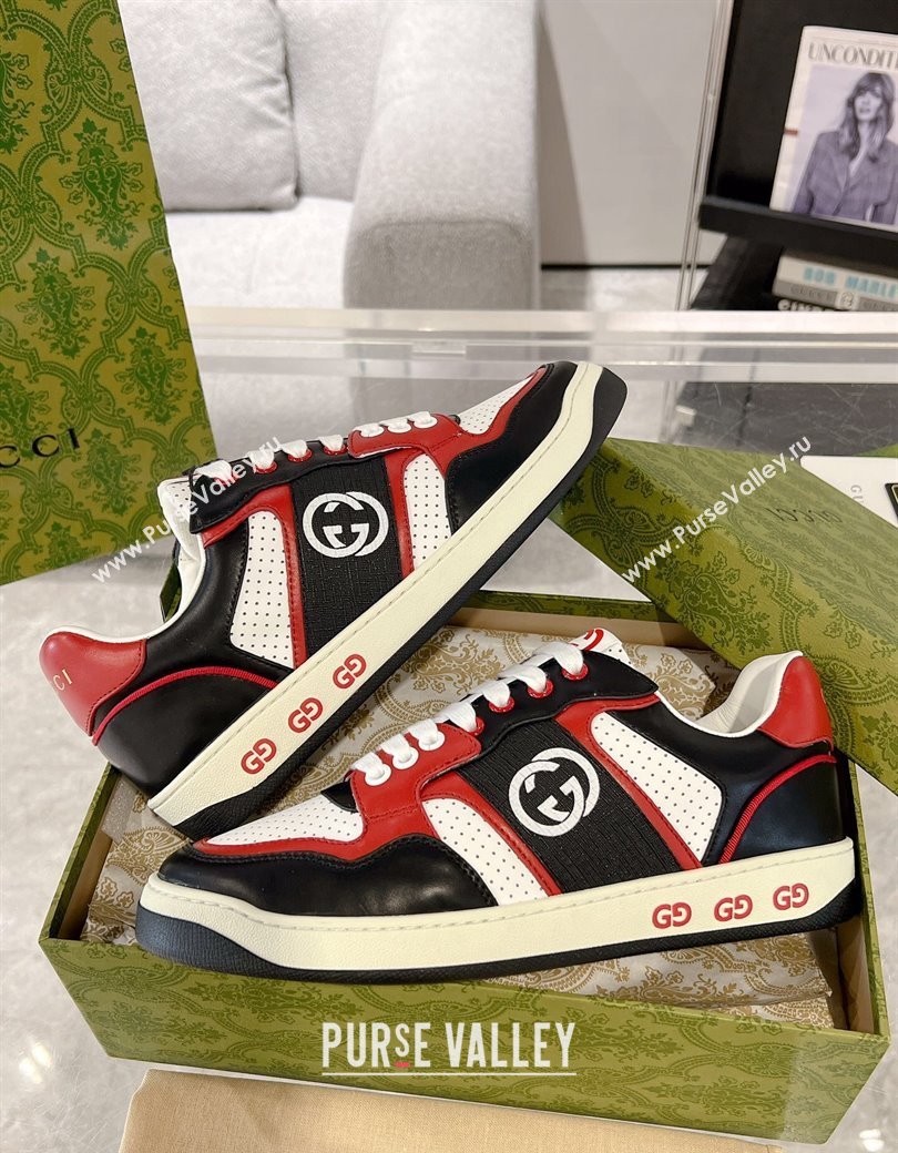 Gucci Leather Sneakers with Interlocking G White/Black/Red 2024 GG111807 (KL-241118095)