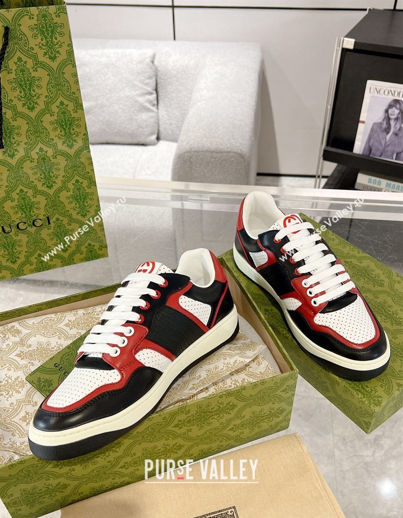 Gucci Leather Sneakers with Interlocking G White/Black/Red 2024 GG111807 (KL-241118095)