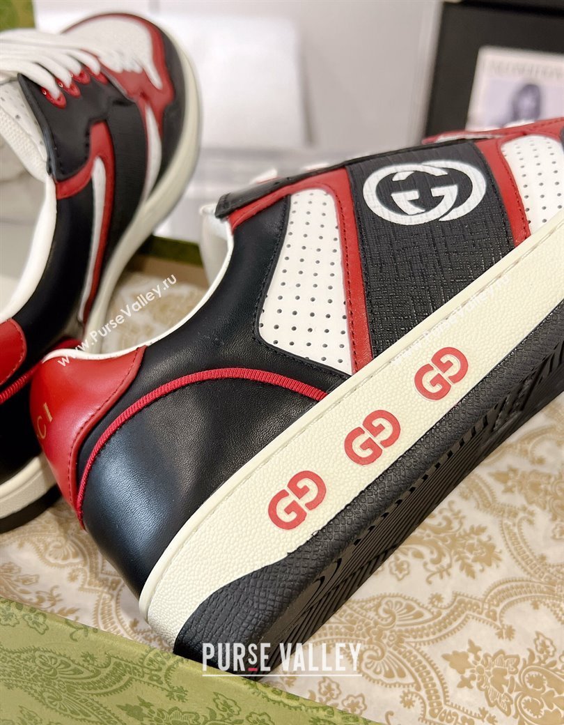 Gucci Leather Sneakers with Interlocking G White/Black/Red 2024 GG111807 (KL-241118095)