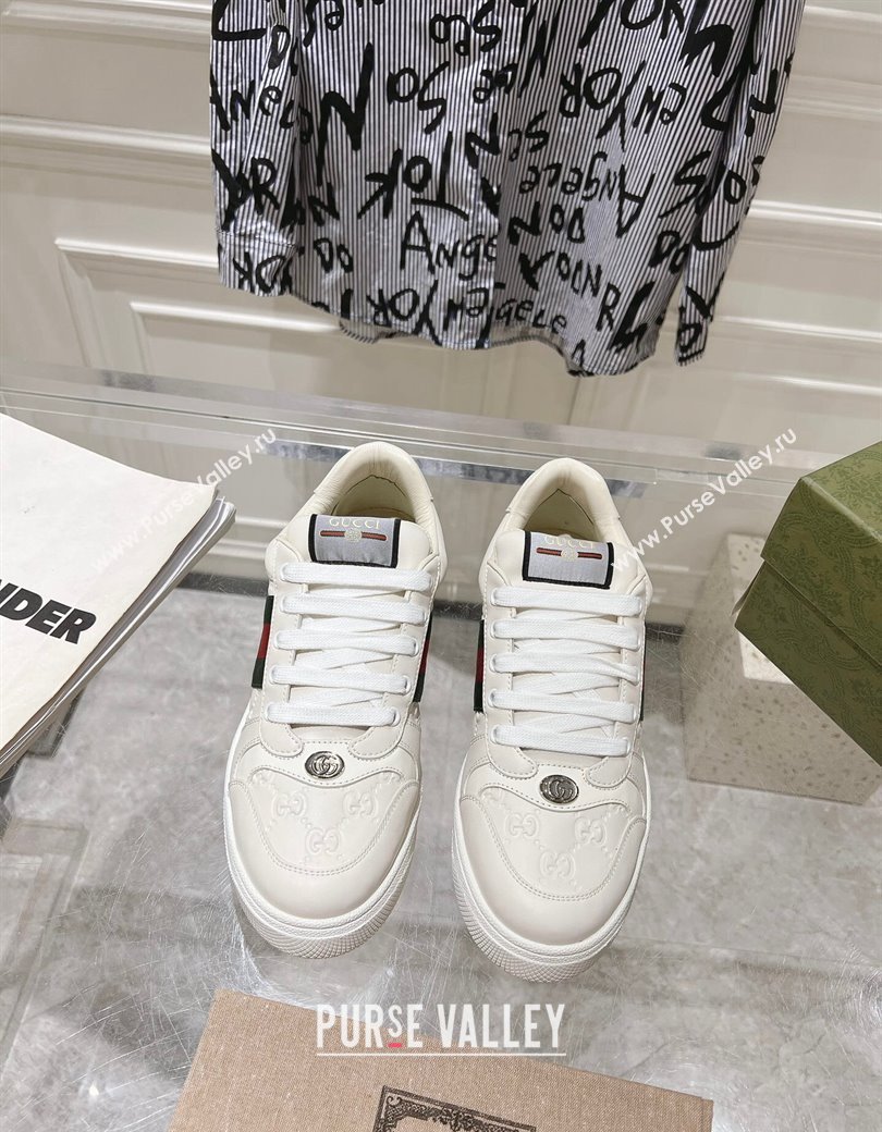 Gucci Screener Trainer Sneakers in White GG Leather with Web 2024 (SS-241119121)