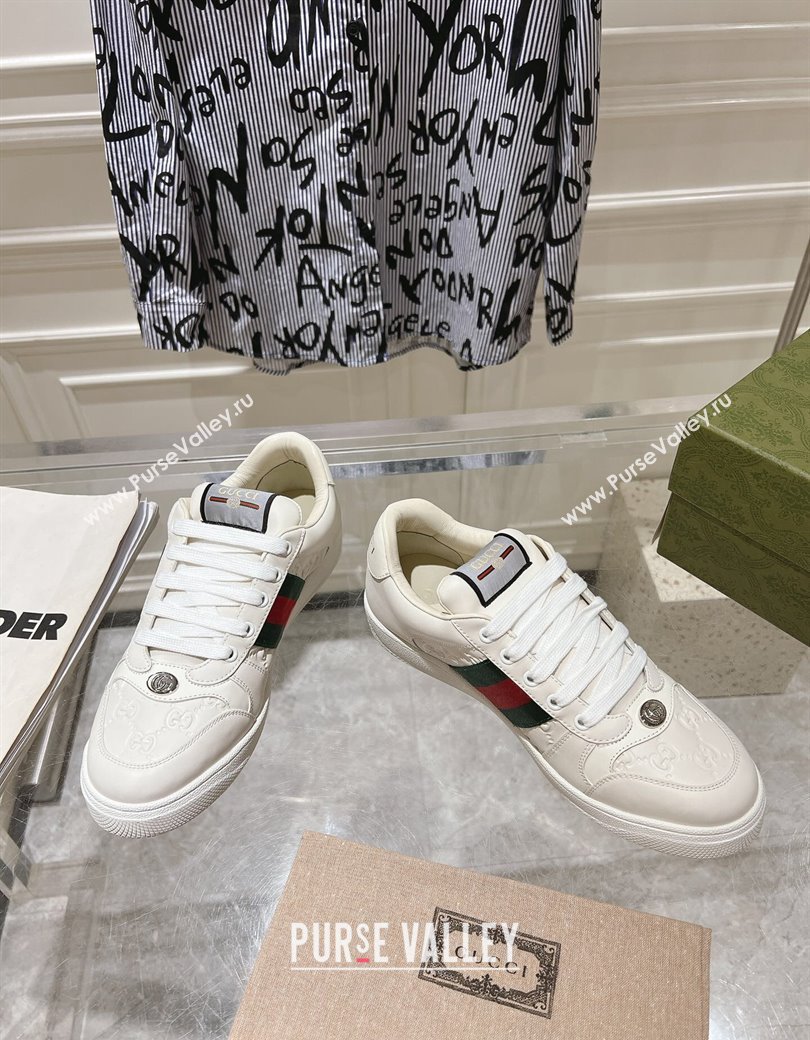 Gucci Screener Trainer Sneakers in White GG Leather with Web 2024 (SS-241119121)