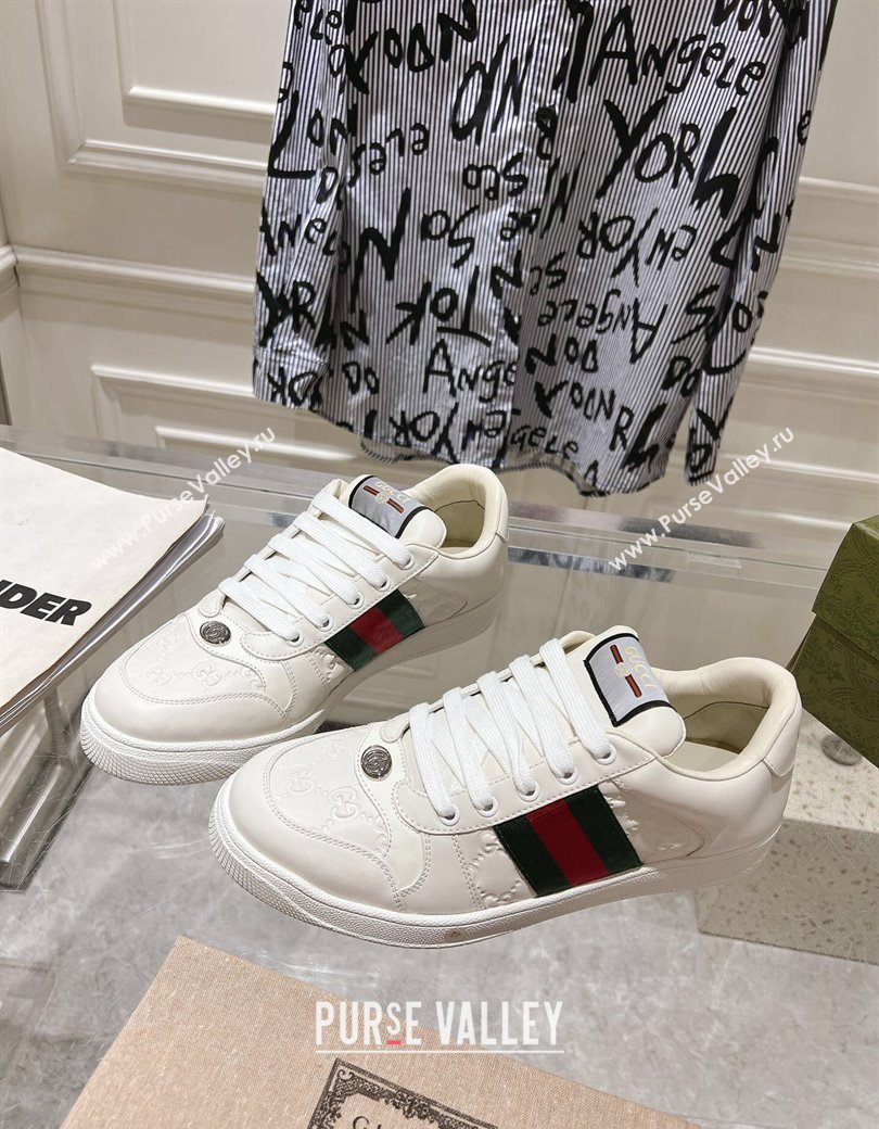 Gucci Screener Trainer Sneakers in White GG Leather with Web 2024 (SS-241119121)