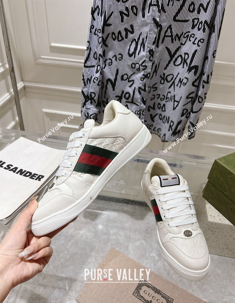 Gucci Screener Trainer Sneakers in White GG Leather with Web 2024 (SS-241119121)