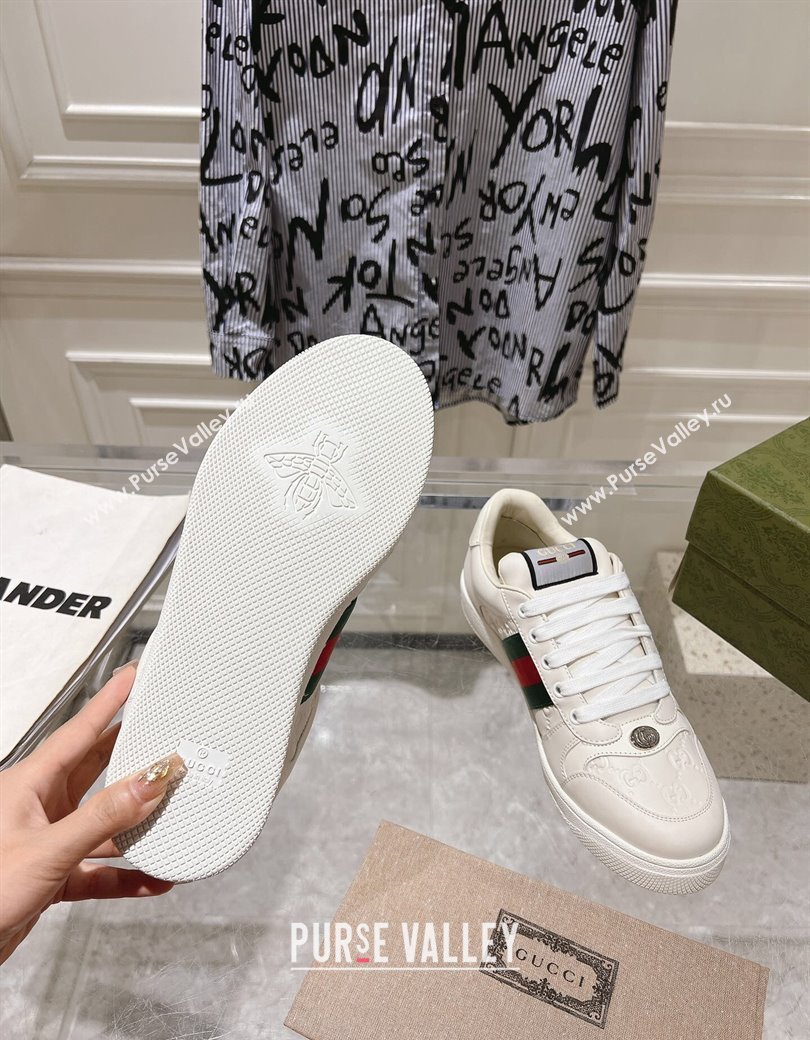 Gucci Screener Trainer Sneakers in White GG Leather with Web 2024 (SS-241119121)