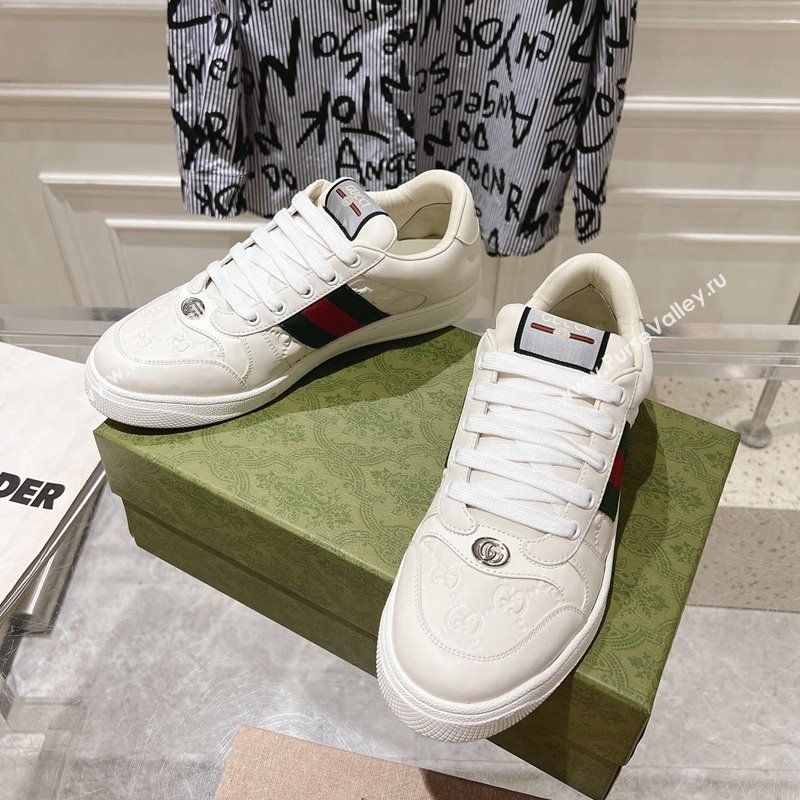 Gucci Screener Trainer Sneakers in White GG Leather with Web 2024 (SS-241119121)