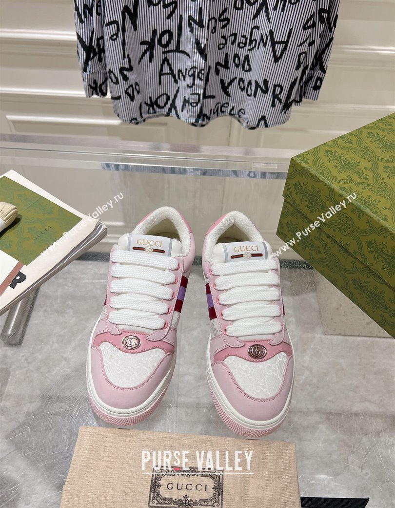 Gucci Screener Trainer Sneakers in GG Canvas and Leather with Web White/Light Pink 2024 (SS-241119122)