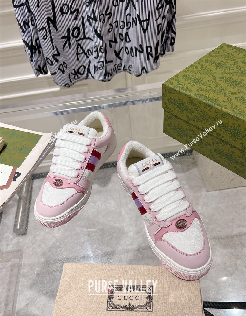 Gucci Screener Trainer Sneakers in GG Canvas and Leather with Web White/Light Pink 2024 (SS-241119122)