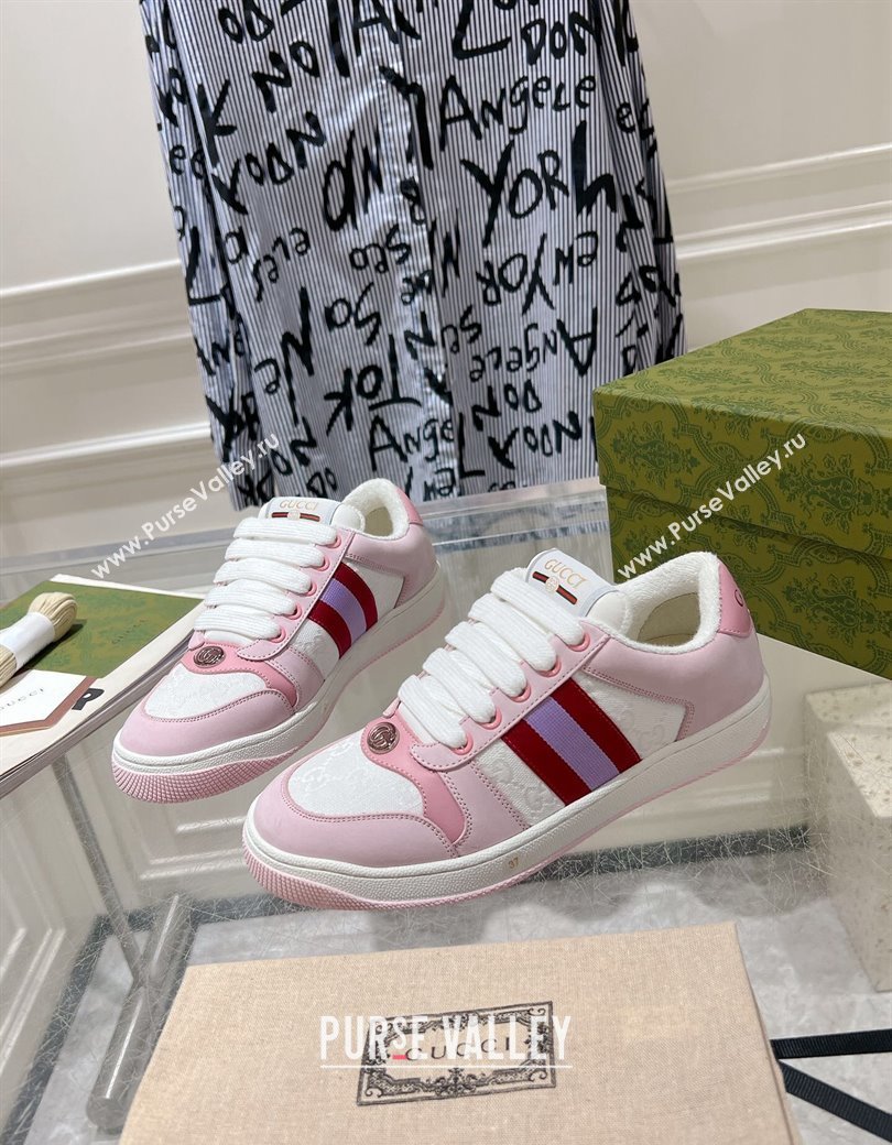 Gucci Screener Trainer Sneakers in GG Canvas and Leather with Web White/Light Pink 2024 (SS-241119122)