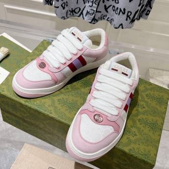 Gucci Screener Trainer Sneakers in GG Canvas and Leather with Web White/Light Pink 2024 (SS-241119122)