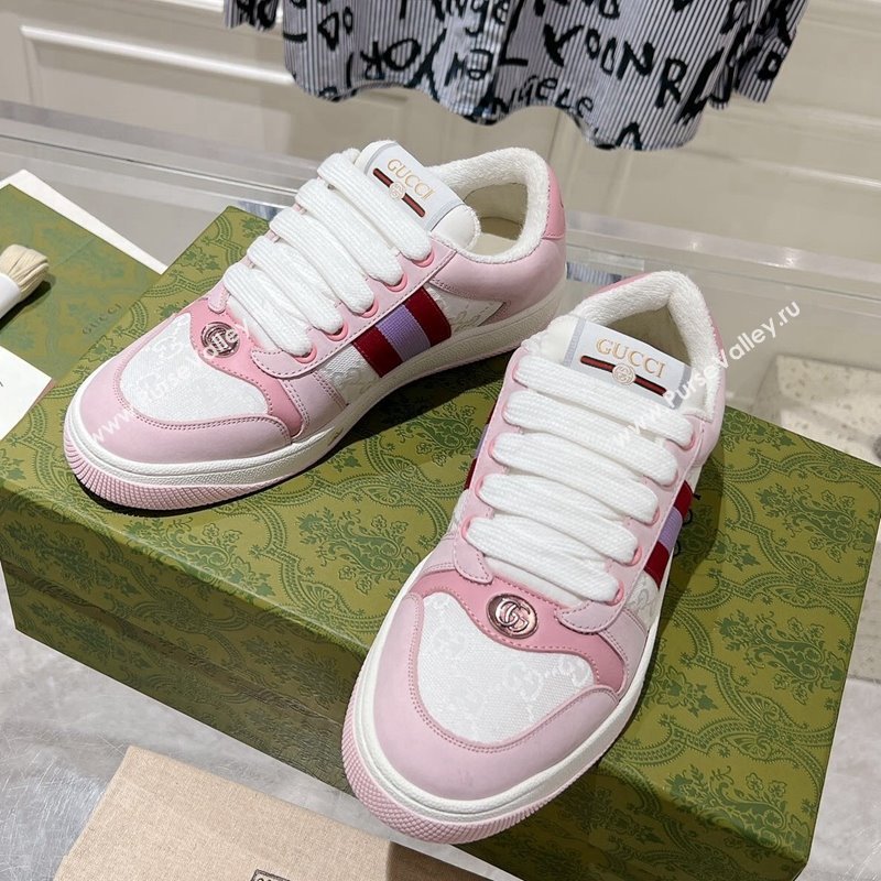 Gucci Screener Trainer Sneakers in GG Canvas and Leather with Web White/Light Pink 2024 (SS-241119122)