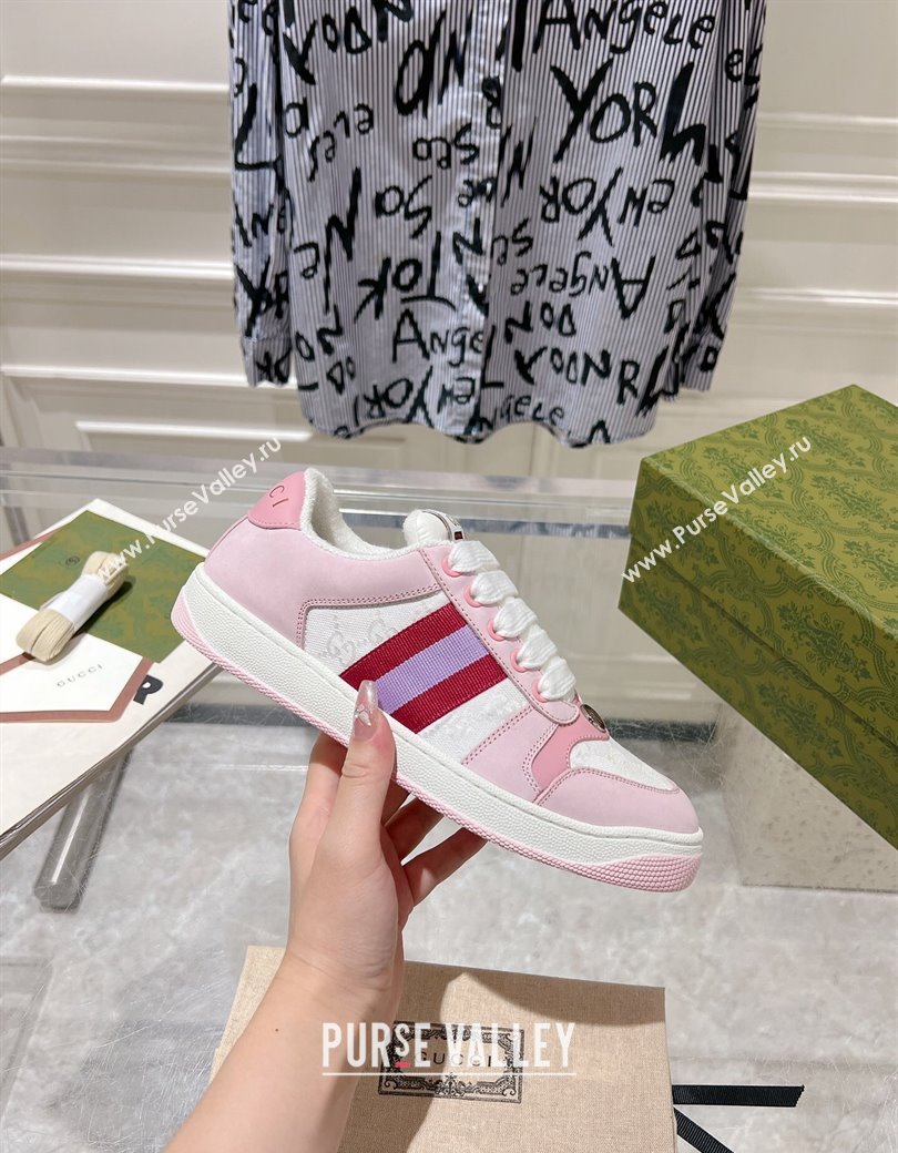 Gucci Screener Trainer Sneakers in GG Canvas and Leather with Web White/Light Pink 2024 (SS-241119122)