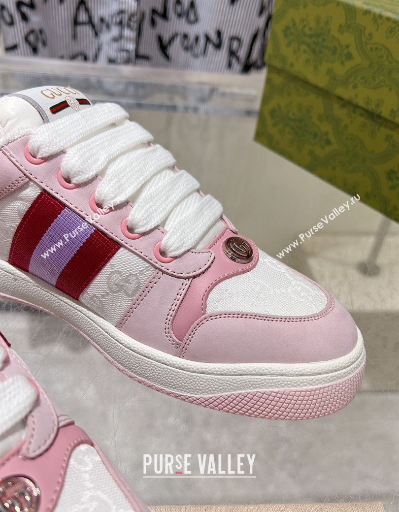 Gucci Screener Trainer Sneakers in GG Canvas and Leather with Web White/Light Pink 2024 (SS-241119122)