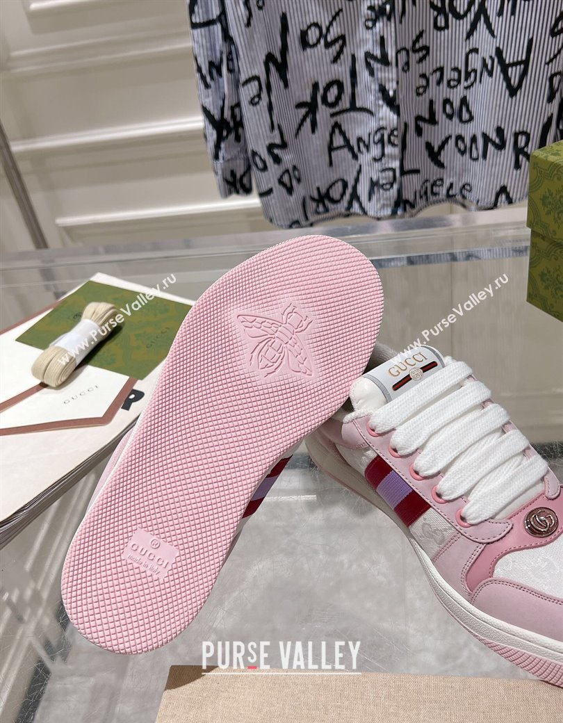 Gucci Screener Trainer Sneakers in GG Canvas and Leather with Web White/Light Pink 2024 (SS-241119122)