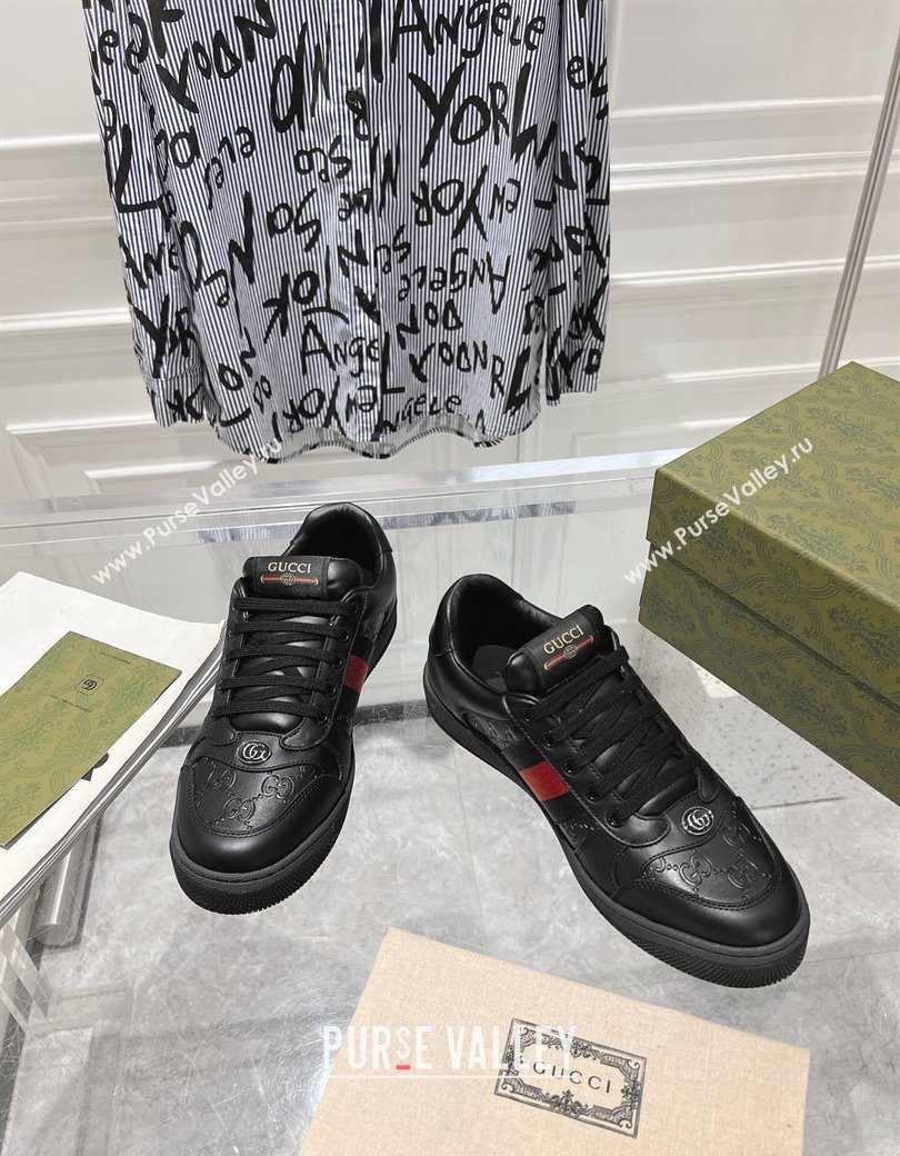 Gucci Screener Trainer Sneakers in Black GG Leather with Web 2024 (SS-241119123)