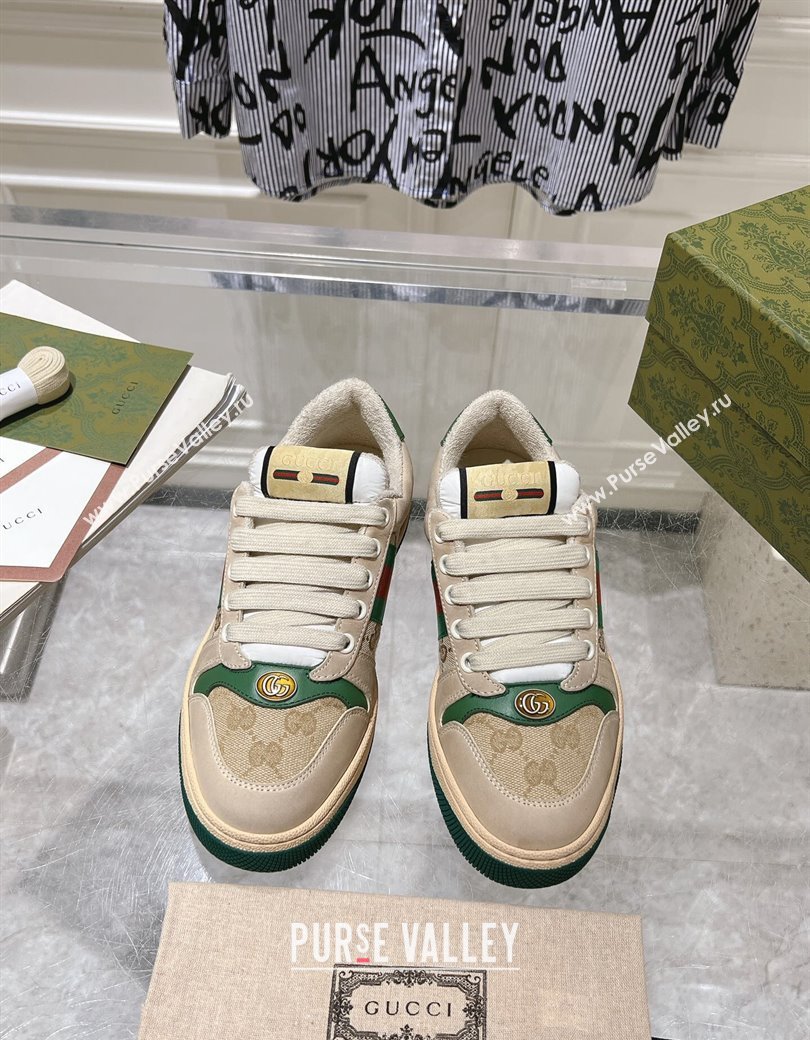 Gucci Vintage Screener Trainer Sneakers in GG Canvas and Leather with Web Green 2024 (SS-241119124)