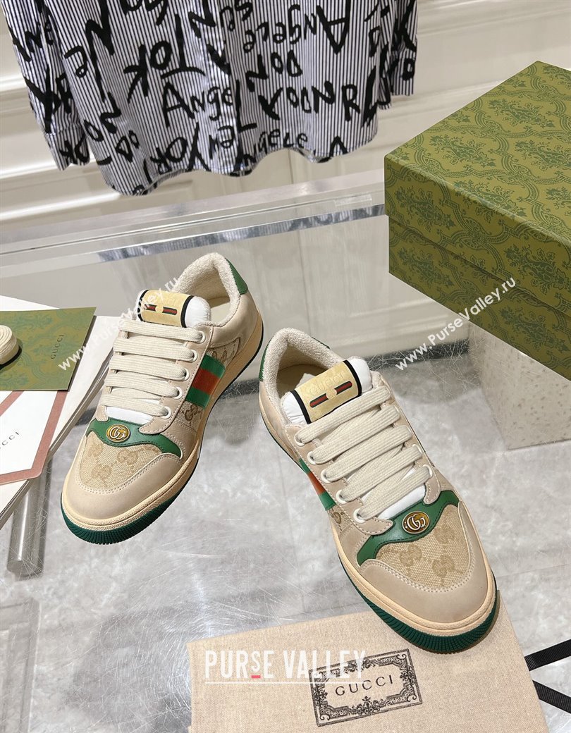 Gucci Vintage Screener Trainer Sneakers in GG Canvas and Leather with Web Green 2024 (SS-241119124)