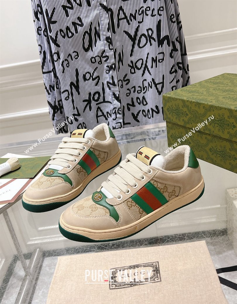 Gucci Vintage Screener Trainer Sneakers in GG Canvas and Leather with Web Green 2024 (SS-241119124)