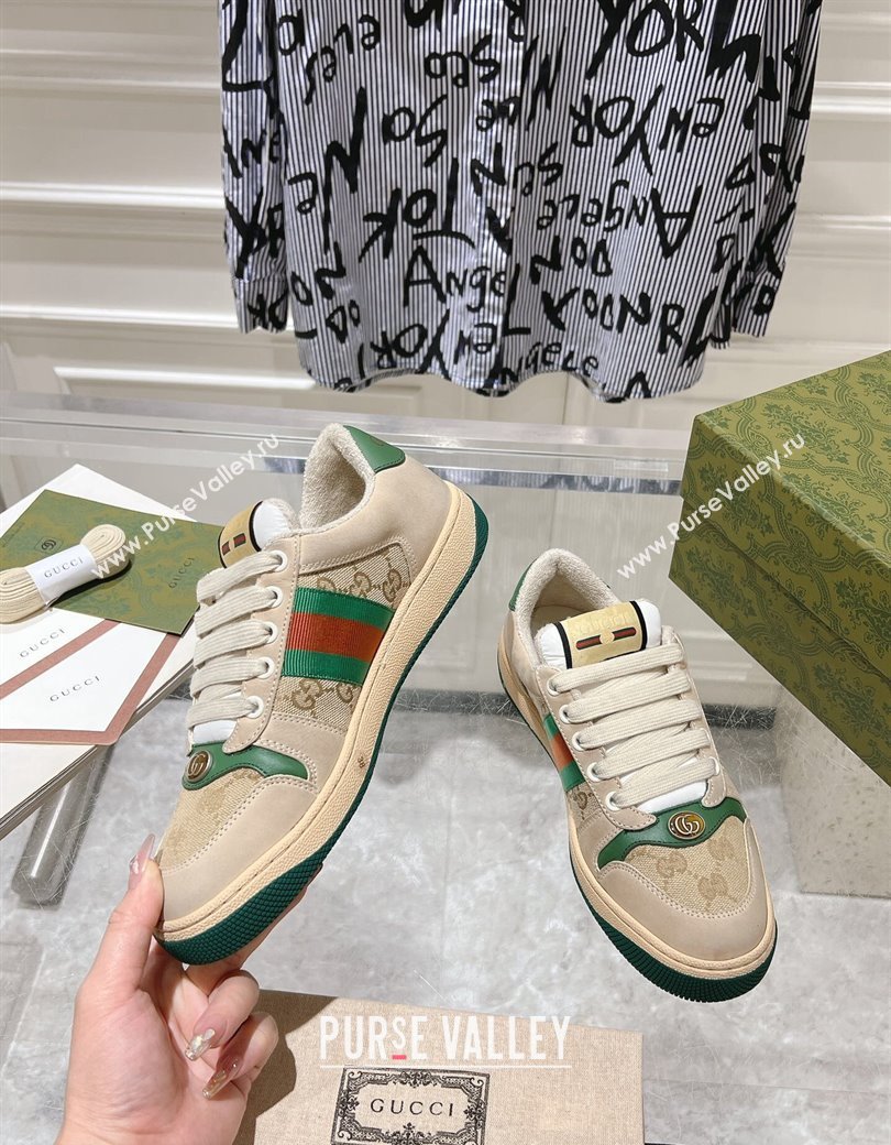 Gucci Vintage Screener Trainer Sneakers in GG Canvas and Leather with Web Green 2024 (SS-241119124)