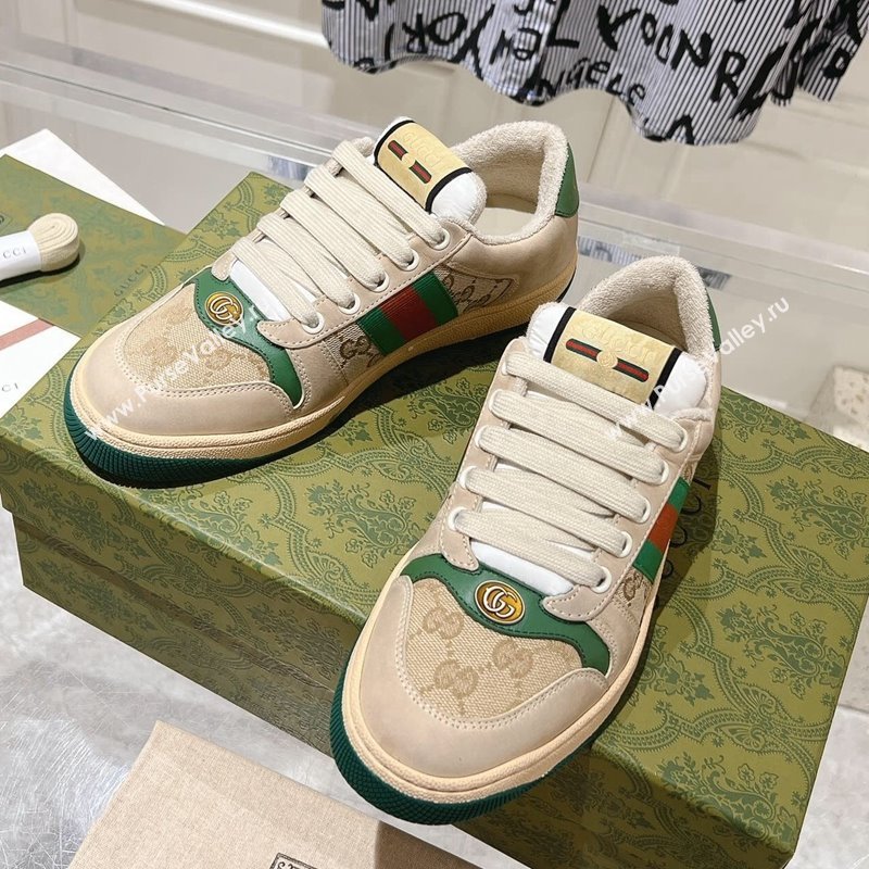 Gucci Vintage Screener Trainer Sneakers in GG Canvas and Leather with Web Green 2024 (SS-241119124)