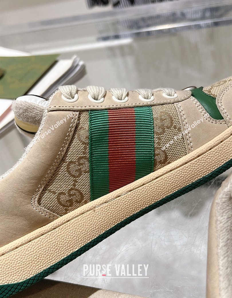 Gucci Vintage Screener Trainer Sneakers in GG Canvas and Leather with Web Green 2024 (SS-241119124)