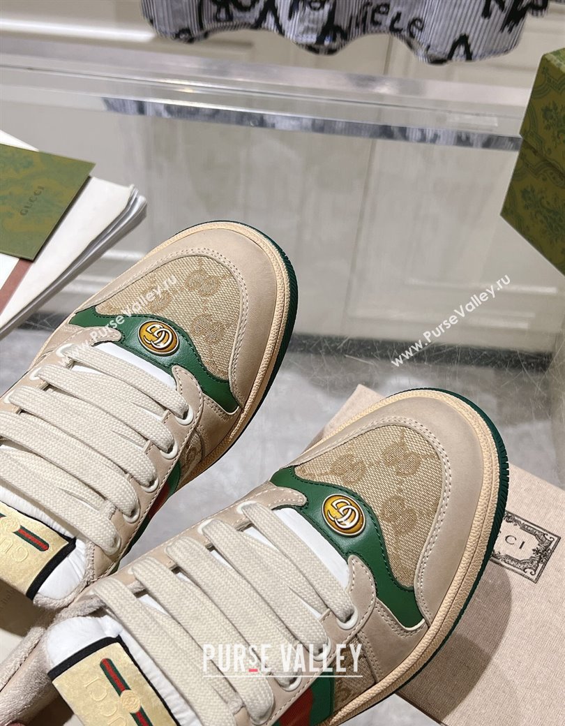 Gucci Vintage Screener Trainer Sneakers in GG Canvas and Leather with Web Green 2024 (SS-241119124)