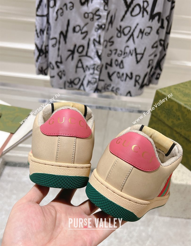 Gucci Vintage Screener Trainer Sneakers in GG Canvas and Leather with Web Pink 2024 (SS-241119125)