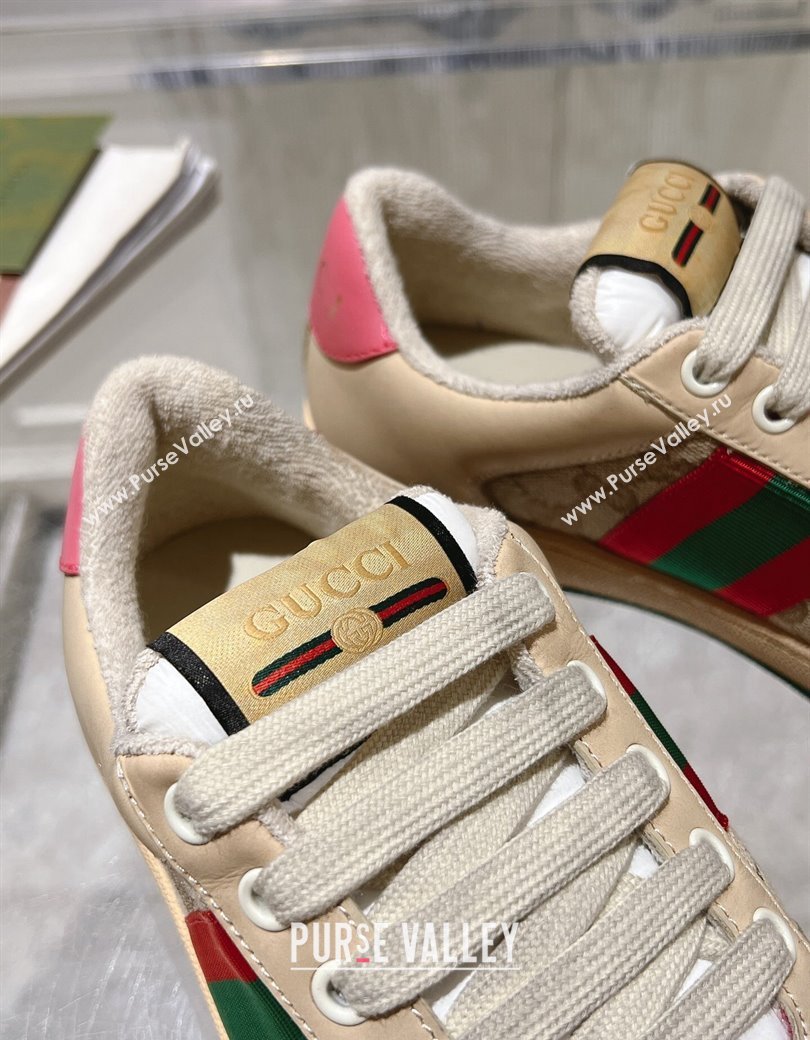 Gucci Vintage Screener Trainer Sneakers in GG Canvas and Leather with Web Pink 2024 (SS-241119125)