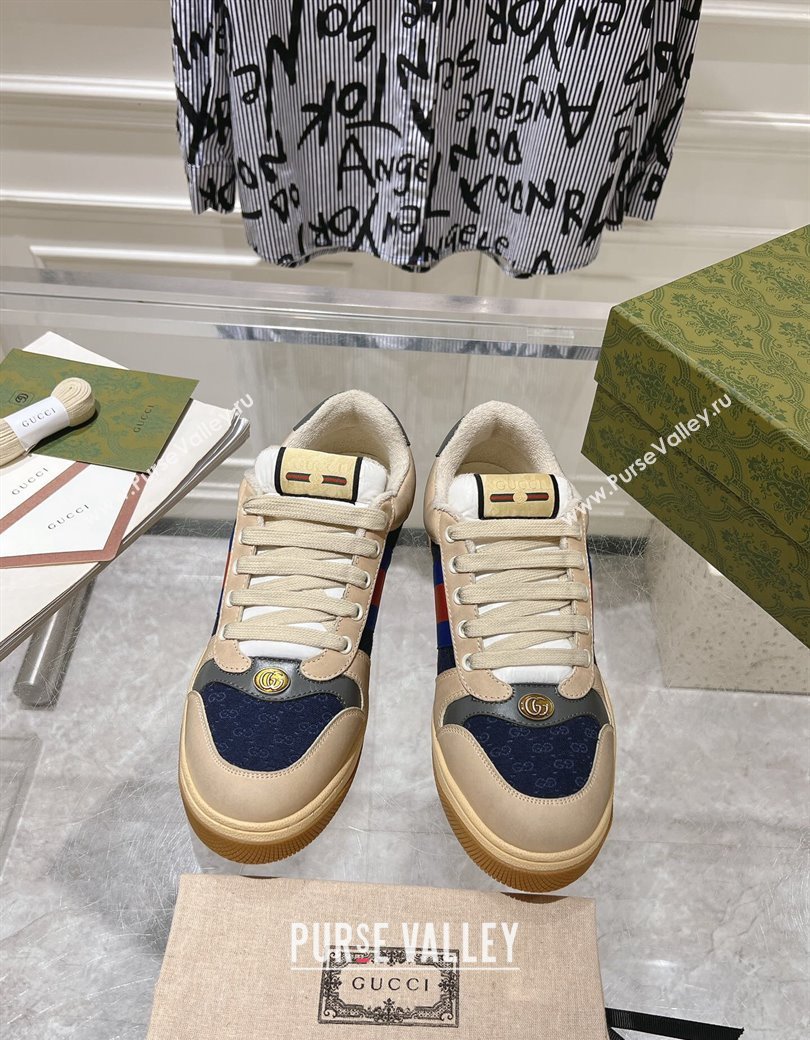 Gucci Vintage Screener Trainer Sneakers in GG Canvas and Leather with Web Blue 2024 (SS-241119126)