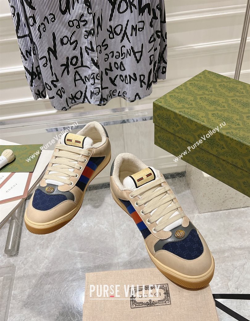 Gucci Vintage Screener Trainer Sneakers in GG Canvas and Leather with Web Blue 2024 (SS-241119126)