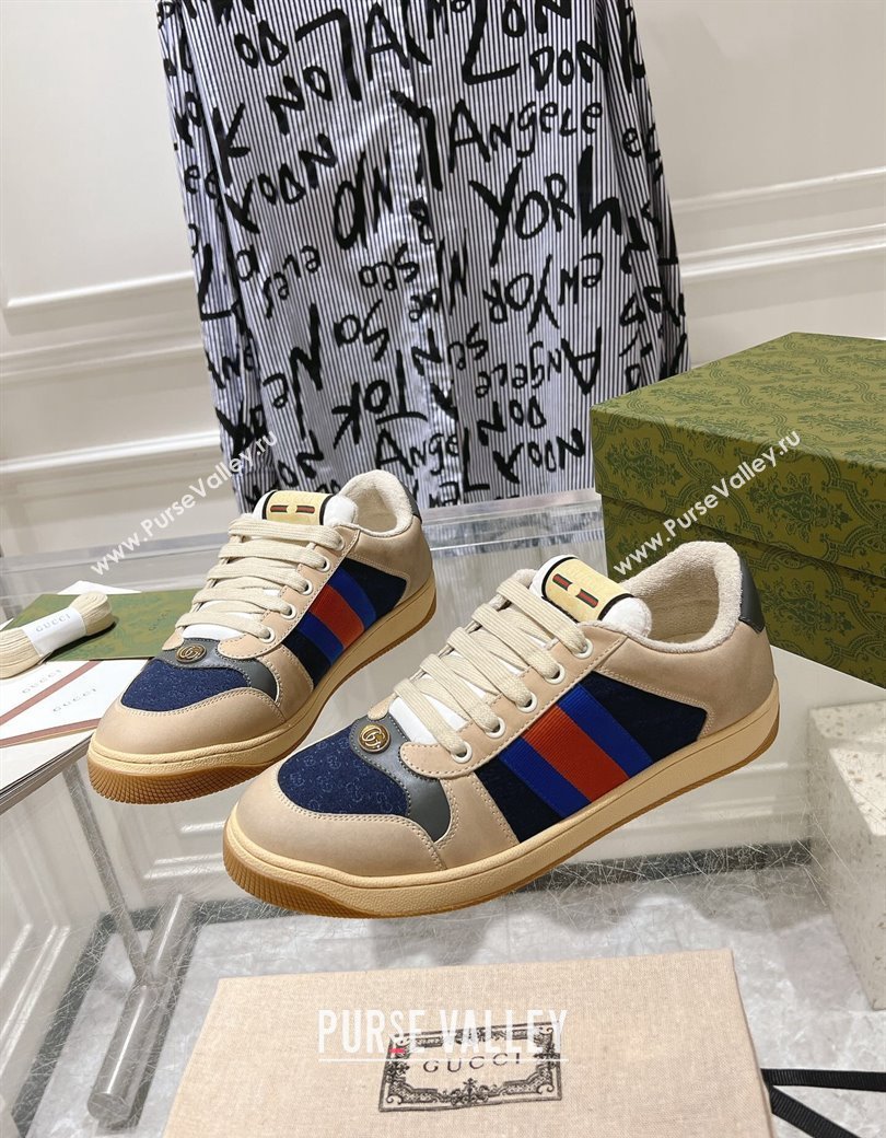 Gucci Vintage Screener Trainer Sneakers in GG Canvas and Leather with Web Blue 2024 (SS-241119126)