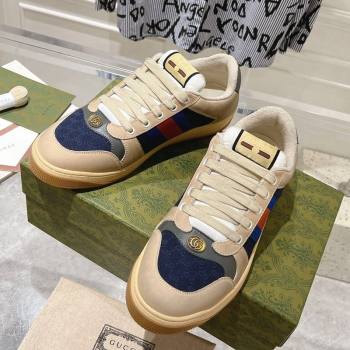 Gucci Vintage Screener Trainer Sneakers in GG Canvas and Leather with Web Blue 2024 (SS-241119126)