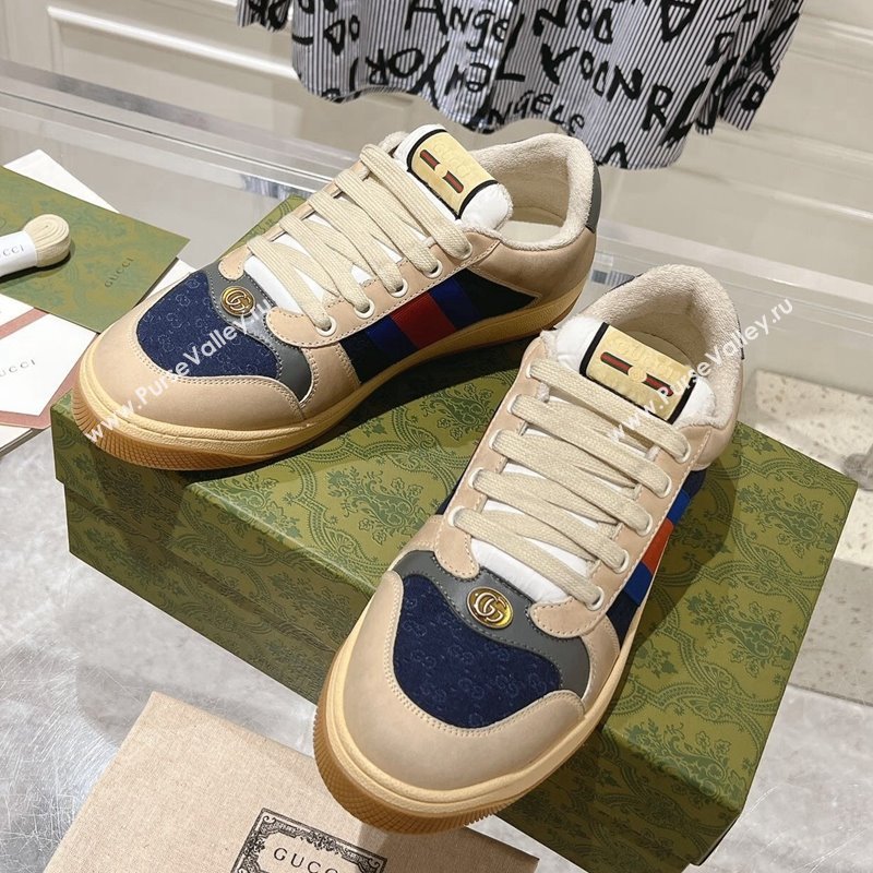 Gucci Vintage Screener Trainer Sneakers in GG Canvas and Leather with Web Blue 2024 (SS-241119126)