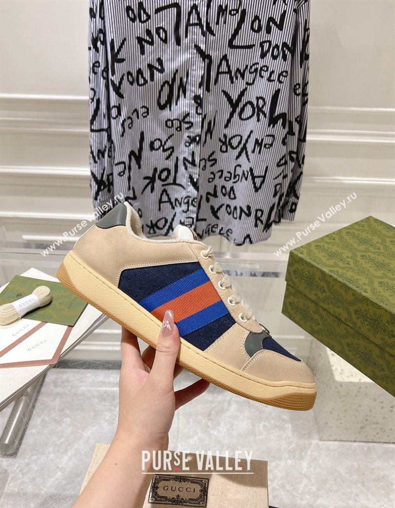 Gucci Vintage Screener Trainer Sneakers in GG Canvas and Leather with Web Blue 2024 (SS-241119126)