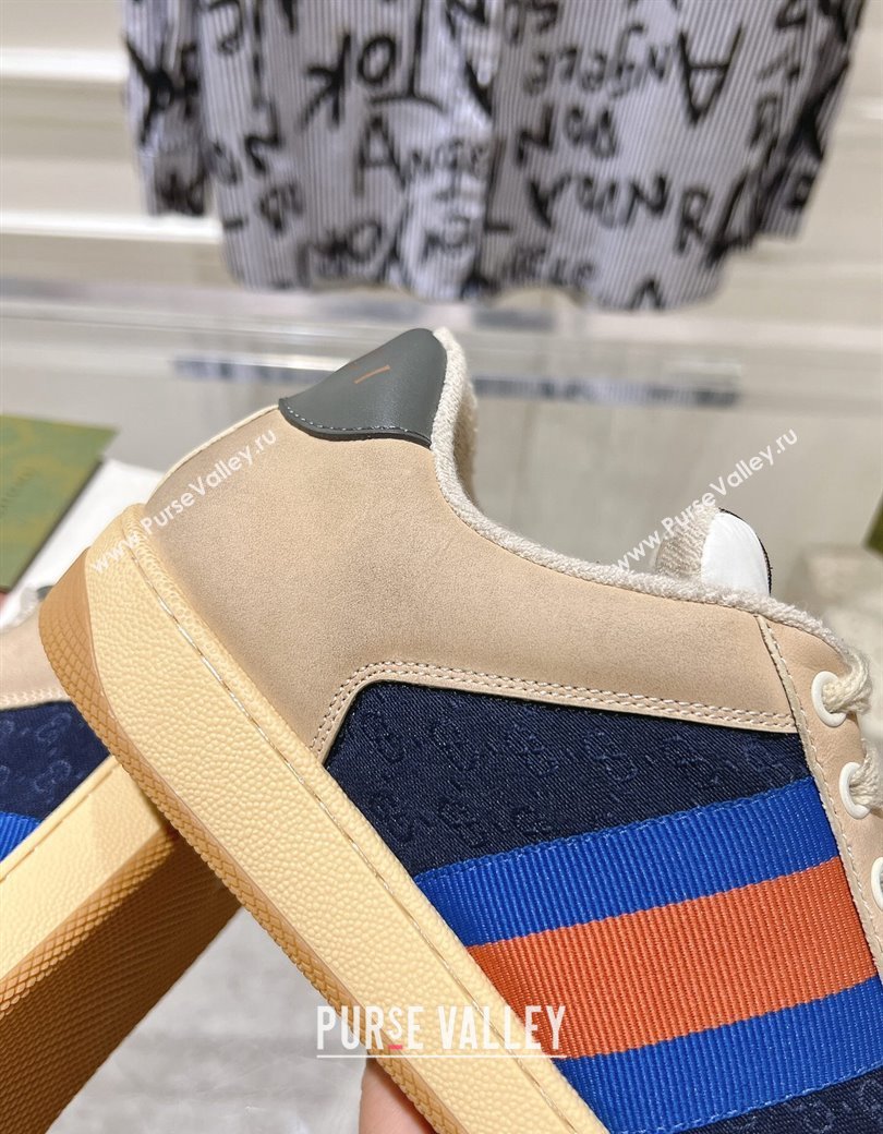 Gucci Vintage Screener Trainer Sneakers in GG Canvas and Leather with Web Blue 2024 (SS-241119126)