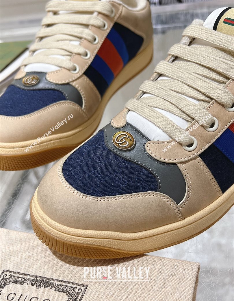 Gucci Vintage Screener Trainer Sneakers in GG Canvas and Leather with Web Blue 2024 (SS-241119126)