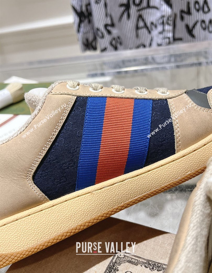 Gucci Vintage Screener Trainer Sneakers in GG Canvas and Leather with Web Blue 2024 (SS-241119126)