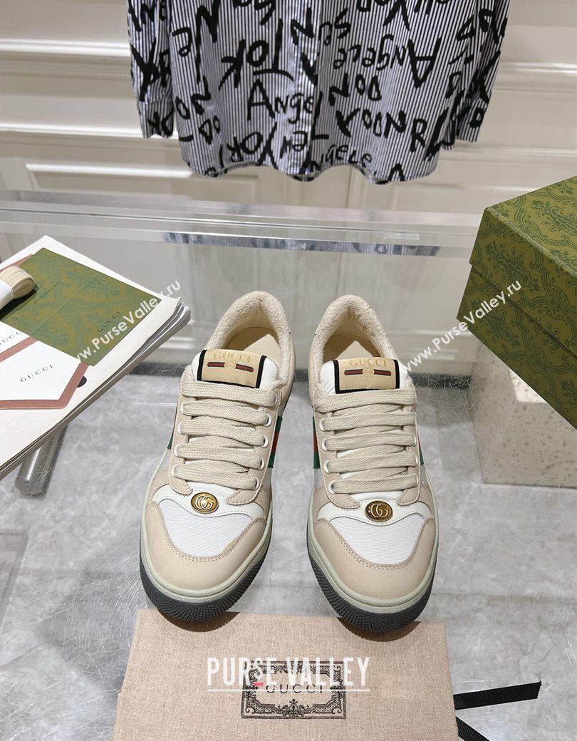 Gucci Screener Trainer Sneakers in Beige Suede and Fabric with Web White 2024 (SS-241119131)